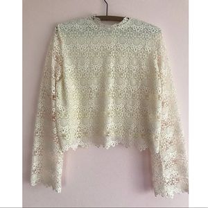 H&M - Cream Lace Long Sleeve Top
